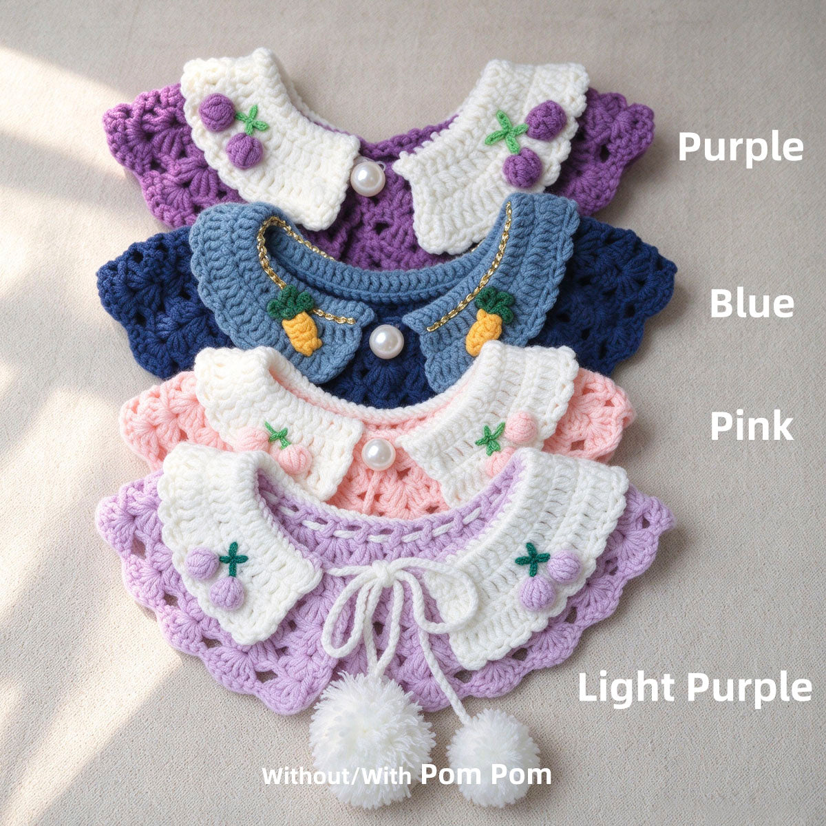 Personalized Hand Crochet Pet Neckwear, Custom Name Stitched Collar & Bib for Furry Friends