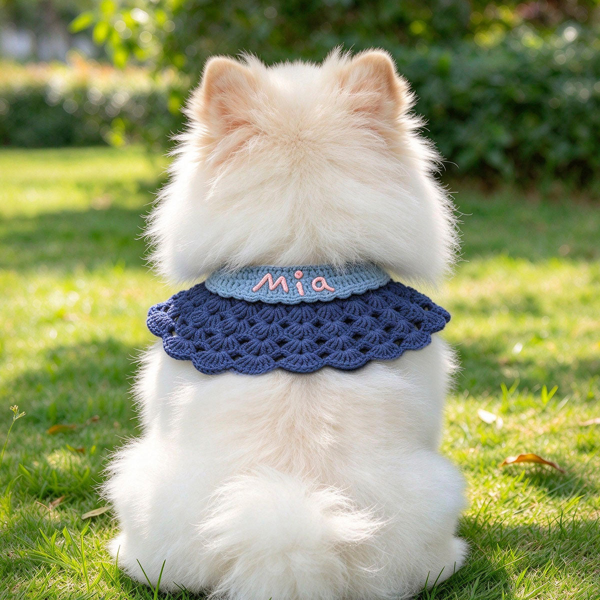 Personalized Hand Crochet Pet Neckwear, Custom Name Stitched Collar & Bib for Furry Friends