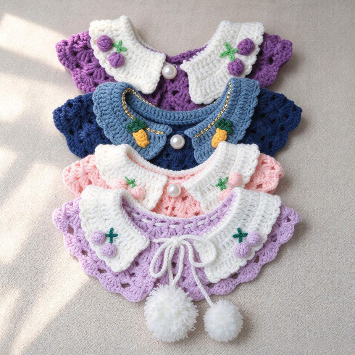 Personalized Hand Crochet Pet Neckwear, Custom Name Stitched Collar & Bib for Furry Friends