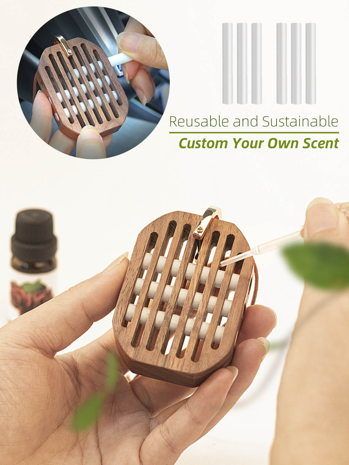 Hanging Car Air Freshener 【Custom Your Own Scent】 Wood Air Freshener Car Essential Oil Diffuser for Home Office Wardrobe Portable Aromatherapy Diffuser