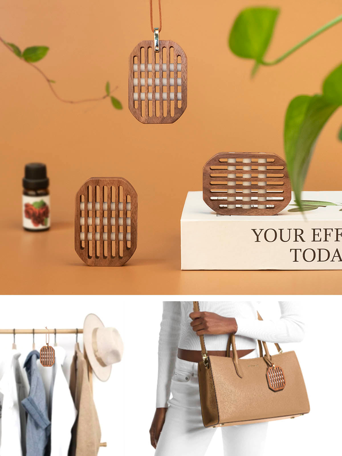 Hanging Car Air Freshener 【Custom Your Own Scent】 Wood Air Freshener Car Essential Oil Diffuser for Home Office Wardrobe Portable Aromatherapy Diffuser