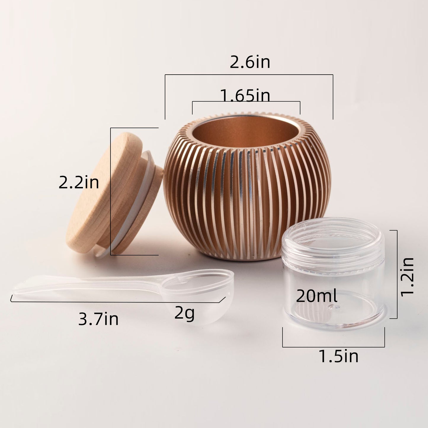 Egg-shaped keepsake urn dimensions – 2.6" x 2.2" with beech wood lid, includes 3.7" scoop and 20ml container for ashes