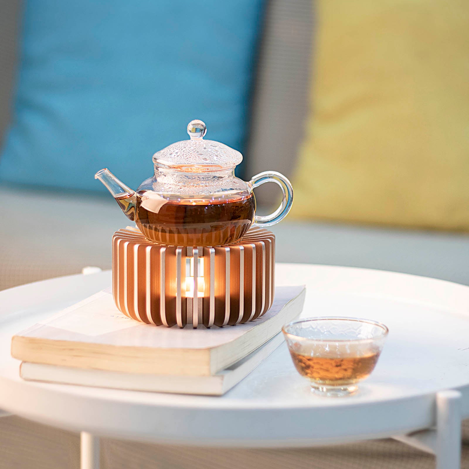 Copper Rose Glass Teapot with Tealight Warmer